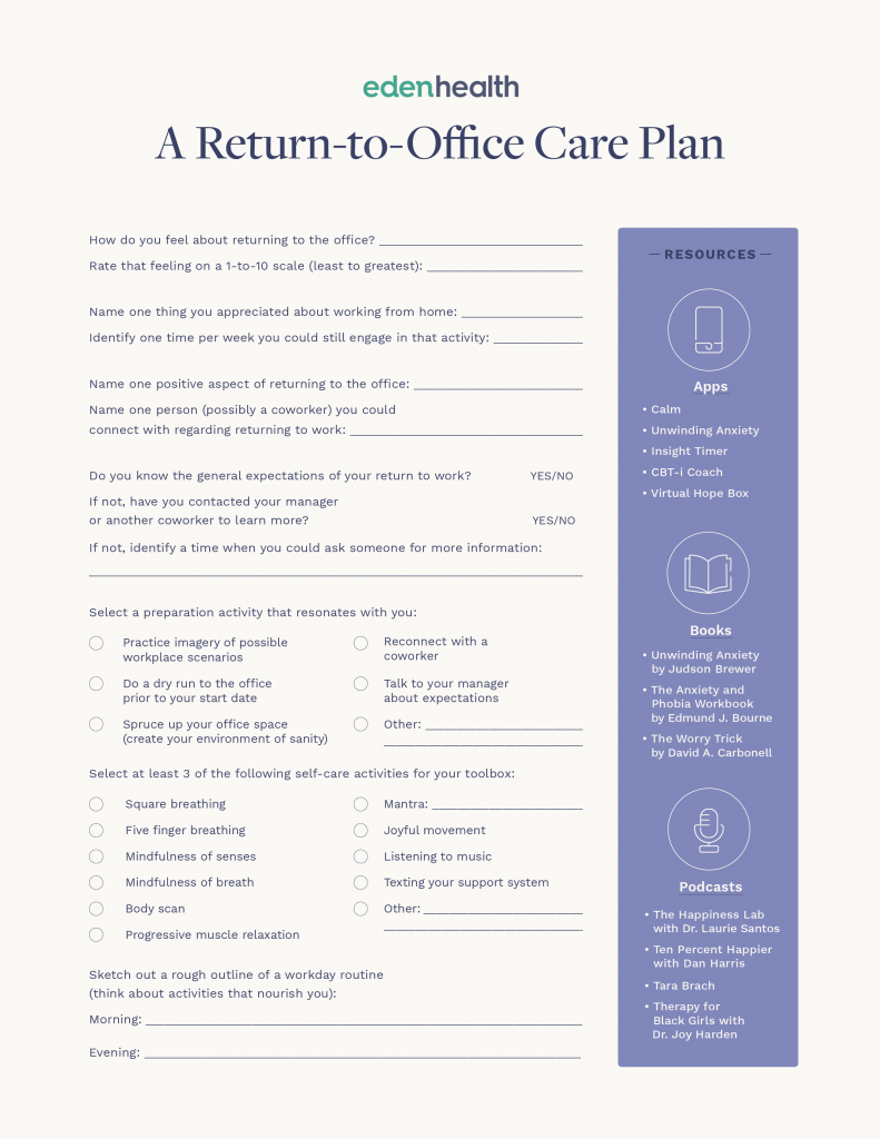 A return-to-office care plan